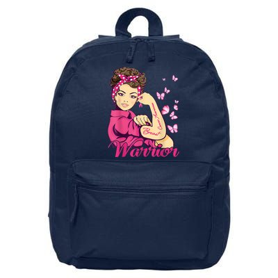 Breast Cancer Warrior Rosie Riveter Pink Ribbon Unbreakable 16 in Basic Backpack