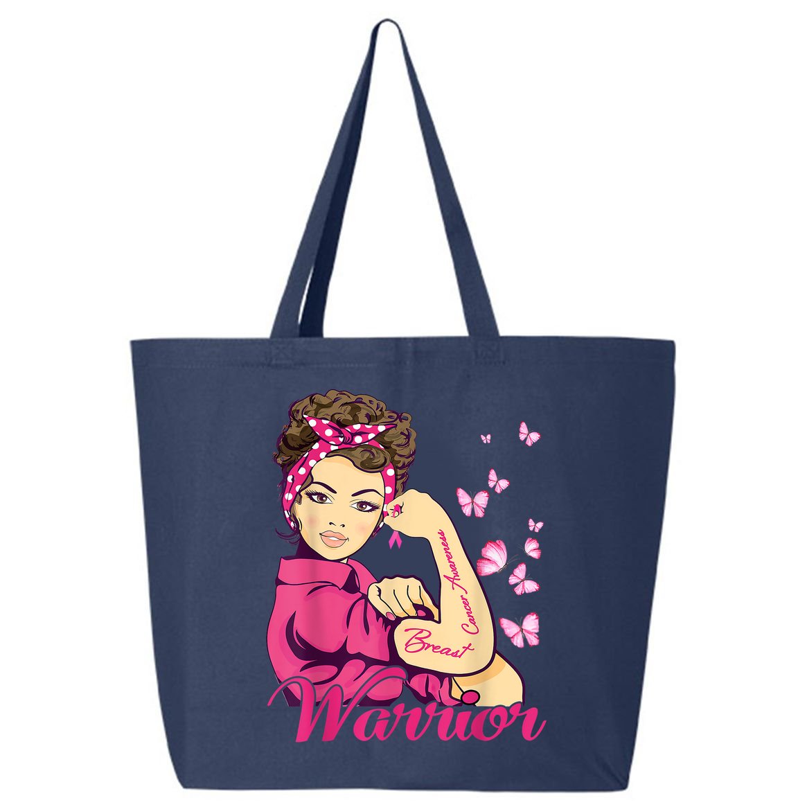 Breast Cancer Warrior Rosie Riveter Pink Ribbon Unbreakable 25L Jumbo Tote