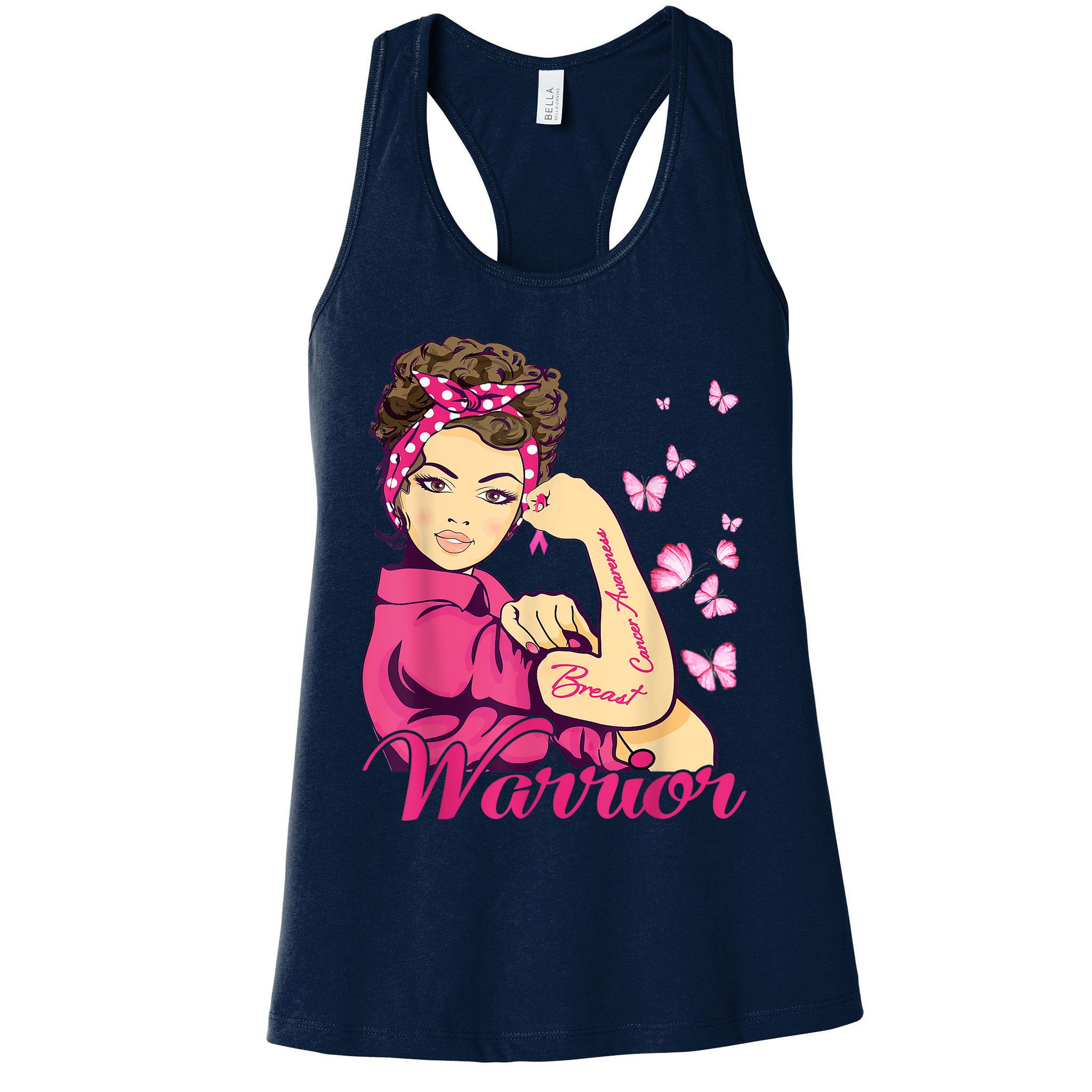 Breast Cancer Warrior Rosie Riveter Pink Ribbon Unbreakable Womens Tank Top