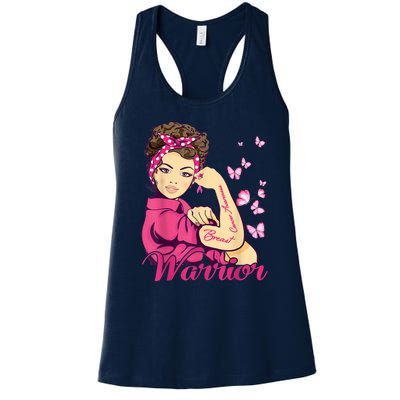 Breast Cancer Warrior Rosie Riveter Pink Ribbon Unbreakable Women's Racerback Tank