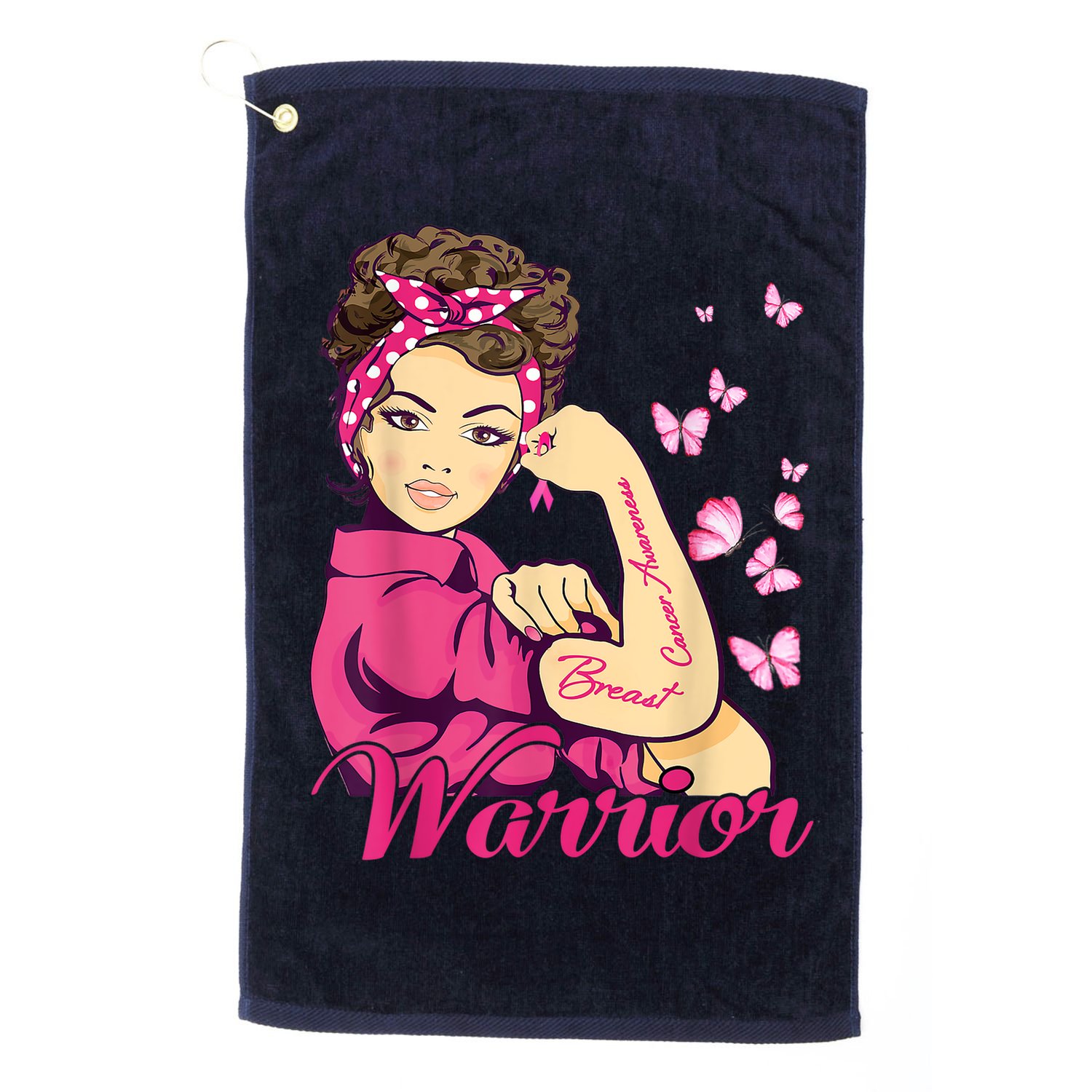 Breast Cancer Warrior Rosie Riveter Pink Ribbon Unbreakable Golf Towel