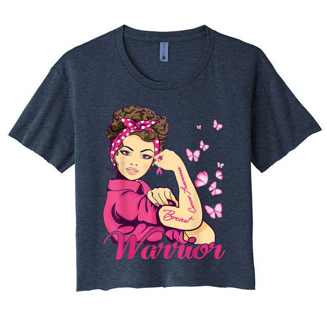 Breast Cancer Warrior Rosie Riveter Pink Ribbon Unbreakable Crop Top