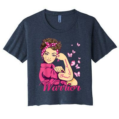 Breast Cancer Warrior Rosie Riveter Pink Ribbon Unbreakable Women's Crop Top Tee