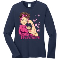 Breast Cancer Warrior Rosie Riveter Pink Ribbon Unbreakable Ladies Long Sleeve Shirt