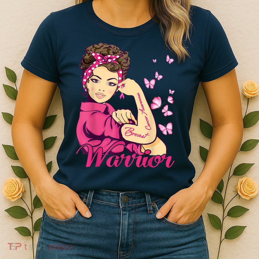 Breast Cancer Warrior Rosie Riveter Pink Ribbon Unbreakable Womens T-Shirt