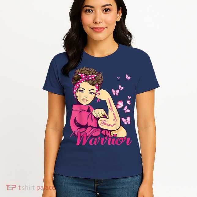 Breast Cancer Warrior Rosie Riveter Pink Ribbon Unbreakable Womens T-Shirt