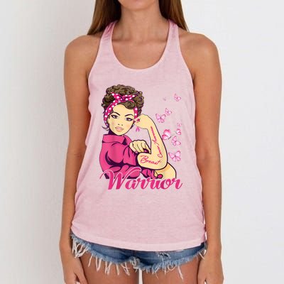 Breast Cancer Warrior Rosie Riveter Pink Ribbon Unbreakable Women's Knotted Racerback Tank