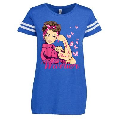 Breast Cancer Warrior Rosie Riveter Pink Ribbon Unbreakable Enza Ladies Jersey Football T-Shirt