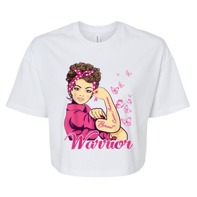 Breast Cancer Warrior Rosie Riveter Pink Ribbon Unbreakable Bella+Canvas Jersey Crop Tee