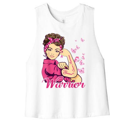 Breast Cancer Warrior Rosie Riveter Pink Ribbon Unbreakable Women's Racerback Cropped Tank