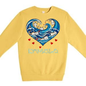 Blue Cats Wave Heart For Kamala Harris Premium Crewneck Sweatshirt