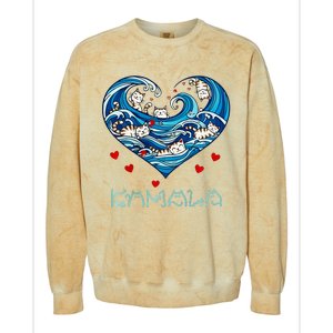 Blue Cats Wave Heart For Kamala Harris Colorblast Crewneck Sweatshirt