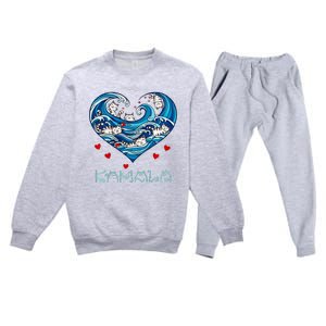 Blue Cats Wave Heart For Kamala Harris Premium Crewneck Sweatsuit Set