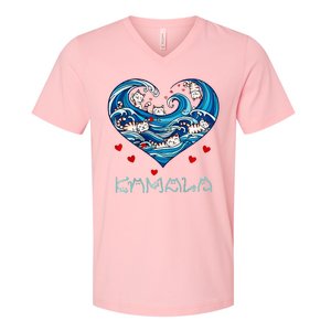 Blue Cats Wave Heart For Kamala Harris V-Neck T-Shirt