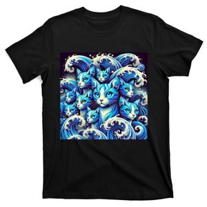 Blue Cats Wave For Kamala Funny Childless Cat Lady T-Shirt