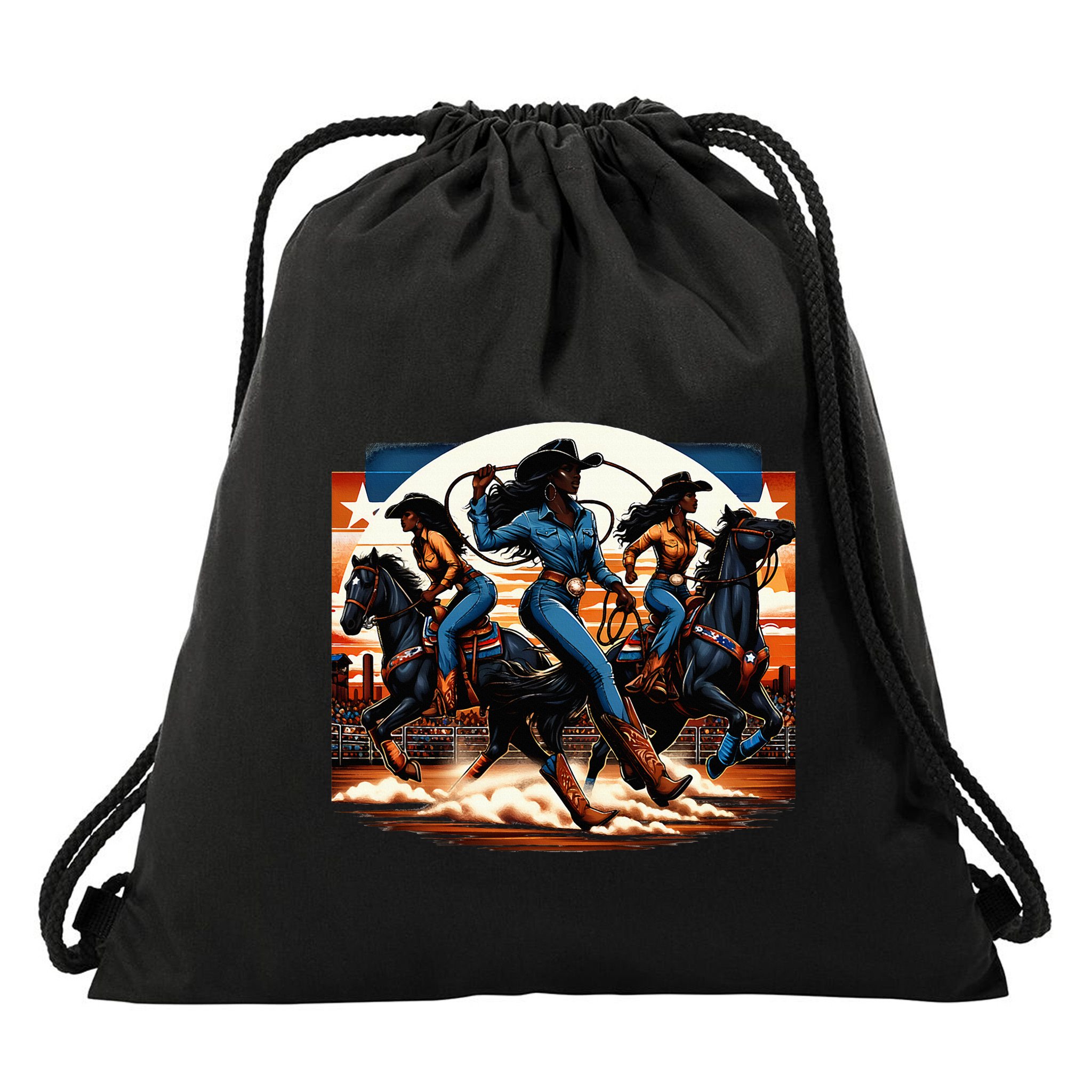 Black Cowgirl Western Rodeo Melanin Black History Texas Drawstring Bag