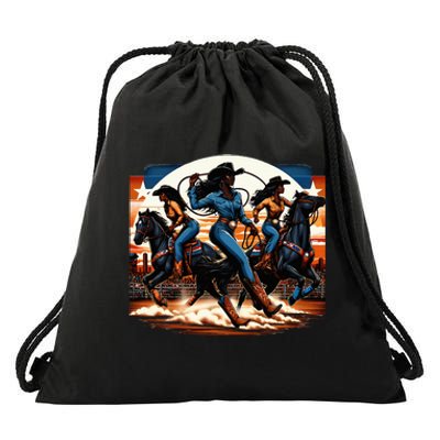 Black Cowgirl Western Rodeo Melanin Black History Texas Drawstring Bag