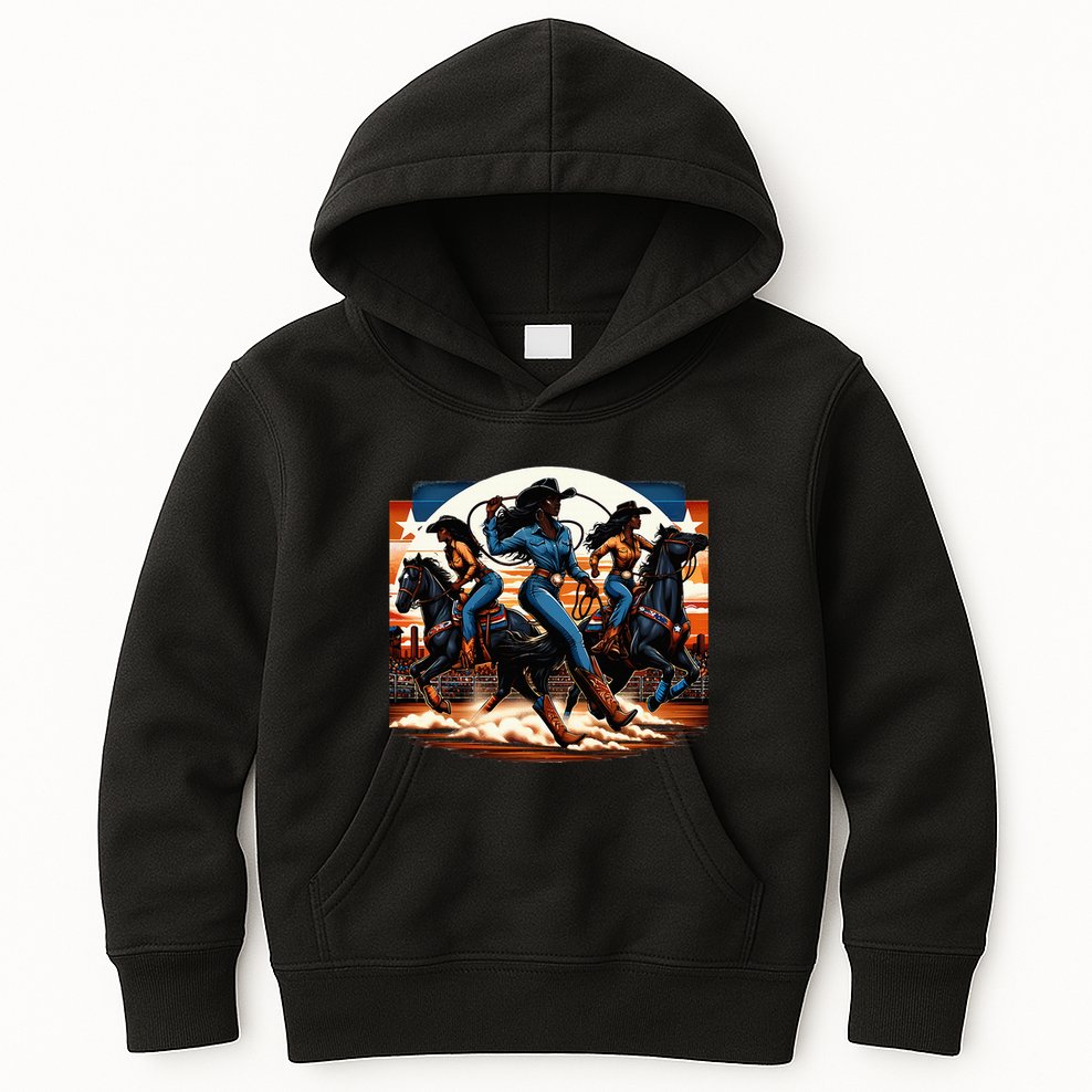 Black Cowgirl Western Rodeo Melanin Black History Texas Kids Hoodie