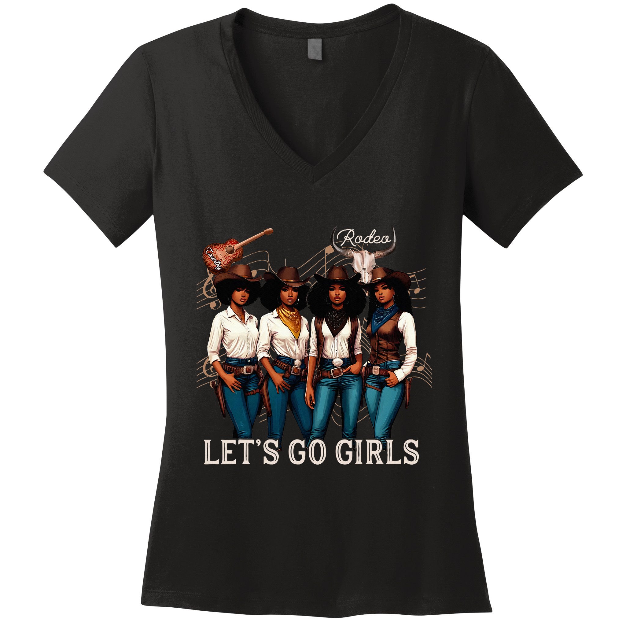 Black Cowgirl Western Rodeo Melanin Juneteenth Texas Women's V-Neck T-Shirt