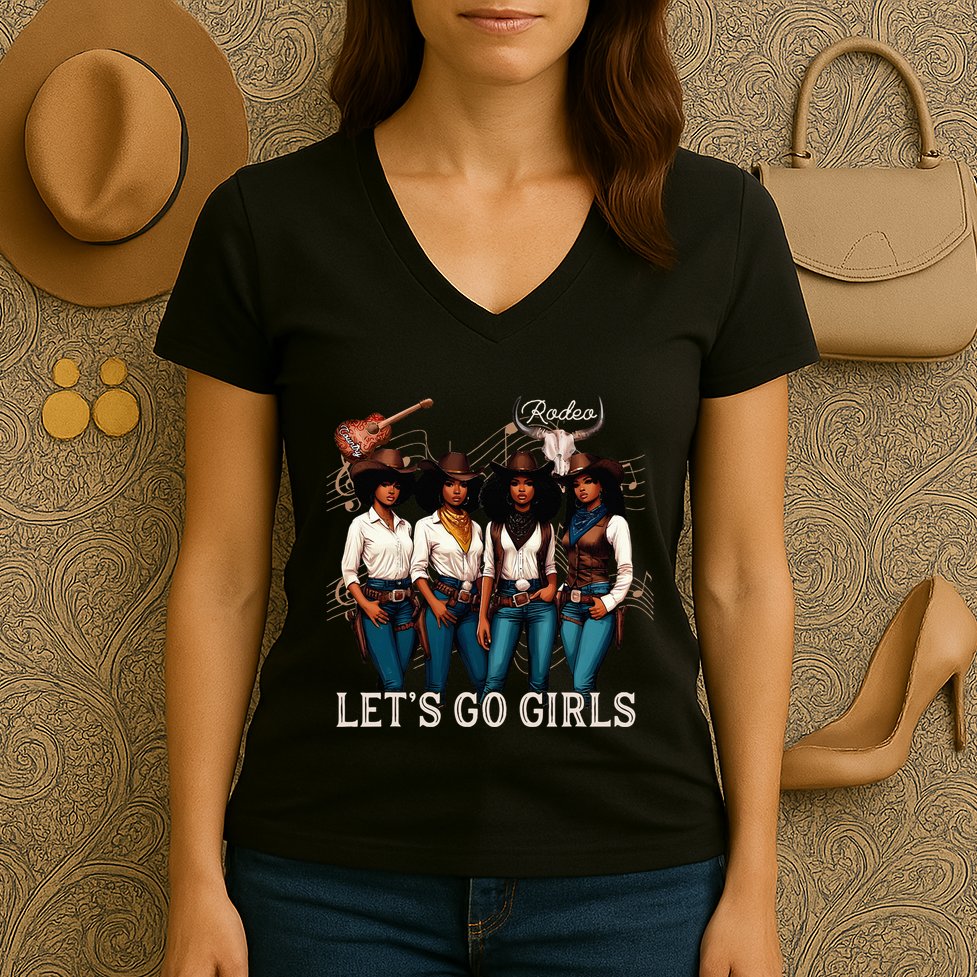 Black Cowgirl Western Rodeo Melanin Juneteenth Texas Women's V-Neck T-Shirt