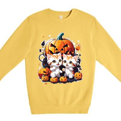 Baby Cats With Pumpkin Halloween Costume Boy Premium Crewneck Sweatshirt