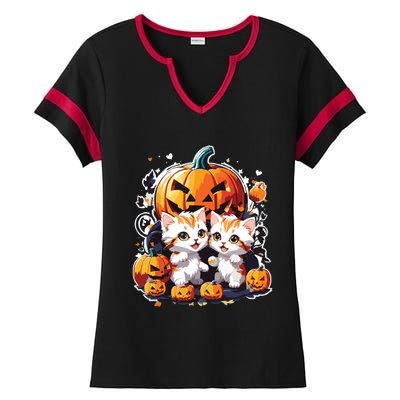 Baby Cats With Pumpkin Halloween Costume Boy Ladies Halftime Notch Neck Tee