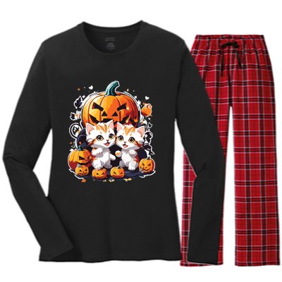 Baby Cats With Pumpkin Halloween Costume Boy Women's Long Sleeve Flannel Pajama Set 