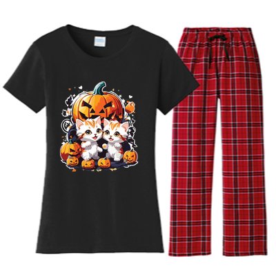 Baby Cats With Pumpkin Halloween Costume Boy Women's Flannel Pajama Set