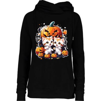 Baby Cats With Pumpkin Halloween Costume Boy Womens Funnel Neck Pullover Hood