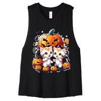 Baby Cats With Pumpkin Halloween Costume Boy Women's Racerback Cropped Tank