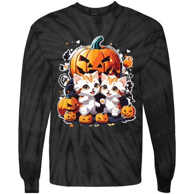 Baby Cats With Pumpkin Halloween Costume Boy Tie-Dye Long Sleeve Shirt