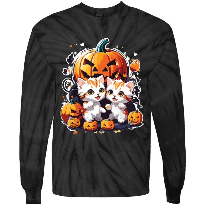 Baby Cats With Pumpkin Halloween Costume Boy Tie-Dye Long Sleeve Shirt