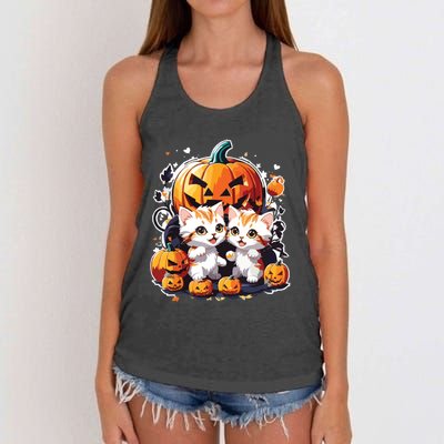 Baby Cats With Pumpkin Halloween Costume Boy Women's Knotted Racerback Tank