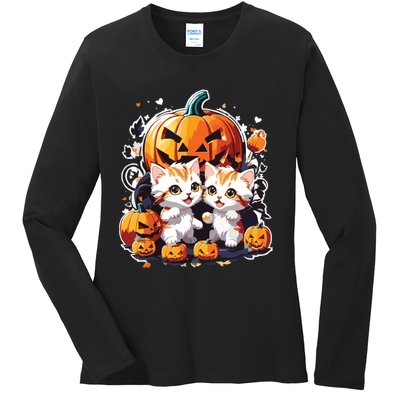 Baby Cats With Pumpkin Halloween Costume Boy Ladies Long Sleeve Shirt