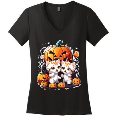 Baby Cats With Pumpkin Halloween Costume Boy Women's V-Neck T-Shirt