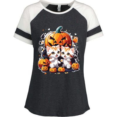 Baby Cats With Pumpkin Halloween Costume Boy Enza Ladies Jersey Colorblock Tee