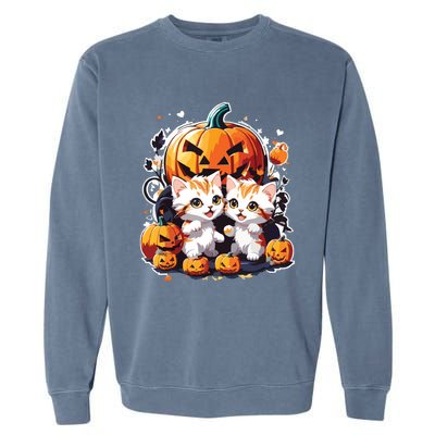 Baby Cats With Pumpkin Halloween Costume Boy Garment-Dyed Sweatshirt