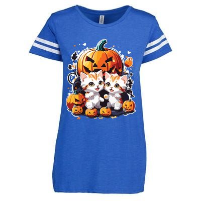 Baby Cats With Pumpkin Halloween Costume Boy Enza Ladies Jersey Football T-Shirt