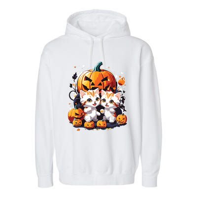 Baby Cats With Pumpkin Halloween Costume Boy Garment-Dyed Fleece Hoodie