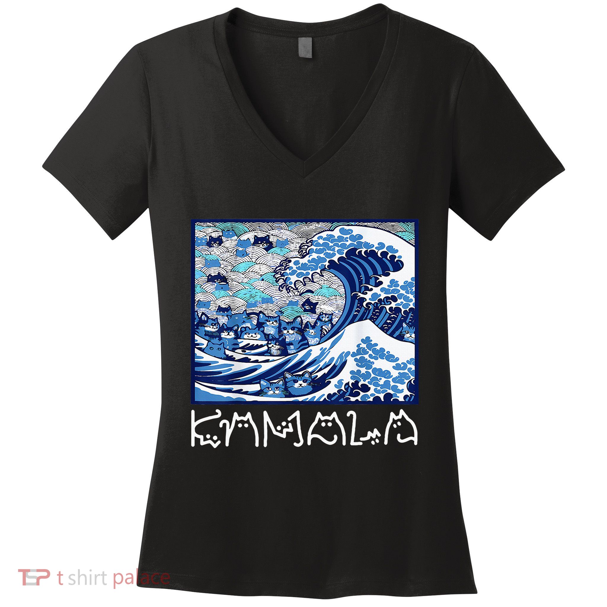 Blue Cats Wave For Kamala Women's V-Neck T-Shirt
