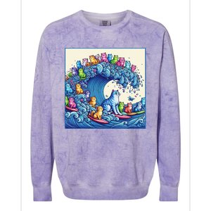 Blue Cats Wave For Kamala Funny Cat Lady Colorblast Crewneck Sweatshirt