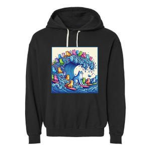 Blue Cats Wave For Kamala Funny Cat Lady Garment-Dyed Fleece Hoodie