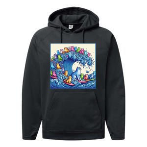 Blue Cats Wave For Kamala Funny Cat Lady Performance Fleece Hoodie