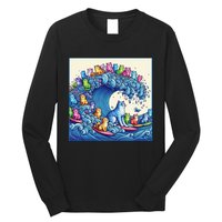 Blue Cats Wave For Kamala Funny Cat Lady Long Sleeve Shirt