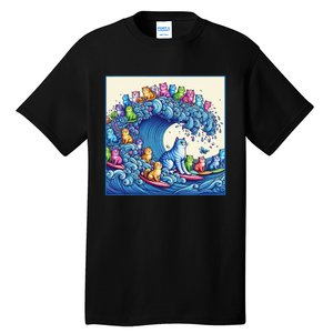 Blue Cats Wave For Kamala Funny Cat Lady Tall T-Shirt