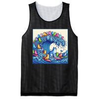 Blue Cats Wave For Kamala Funny Cat Lady Mesh Reversible Basketball Jersey Tank