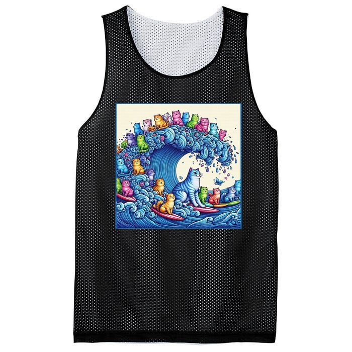 Blue Cats Wave For Kamala Funny Cat Lady Mesh Reversible Basketball Jersey Tank