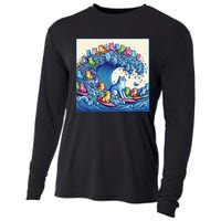 Blue Cats Wave For Kamala Funny Cat Lady Cooling Performance Long Sleeve Crew