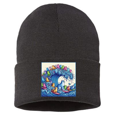 Blue Cats Wave For Kamala Funny Cat Lady Sustainable Knit Beanie