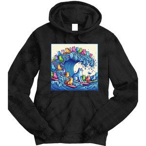 Blue Cats Wave For Kamala Funny Cat Lady Tie Dye Hoodie